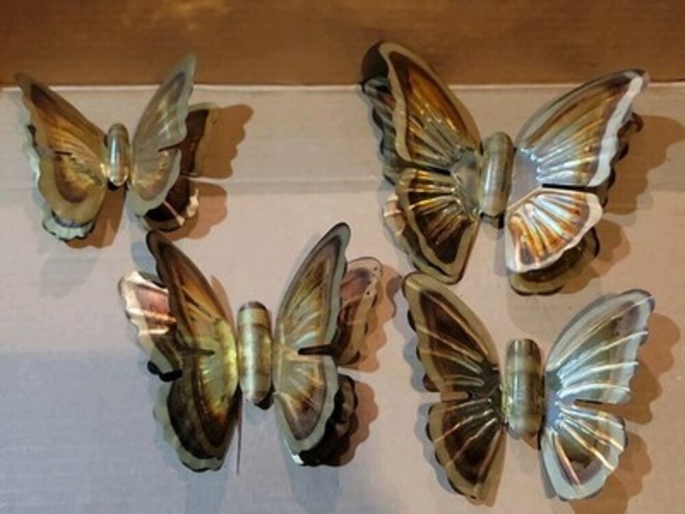 Vintage MCM Homco Set of 4 Metal Hanging Butterflies Copper Brass Wall Art Decor